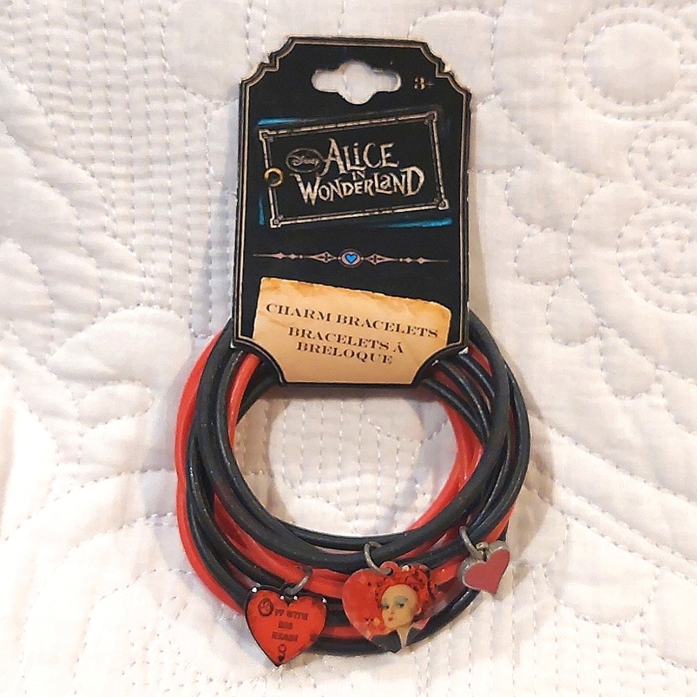 2/$10 Disney Alice in Wonderland Queen of Hearts Jelly Charm Bracelets NWT